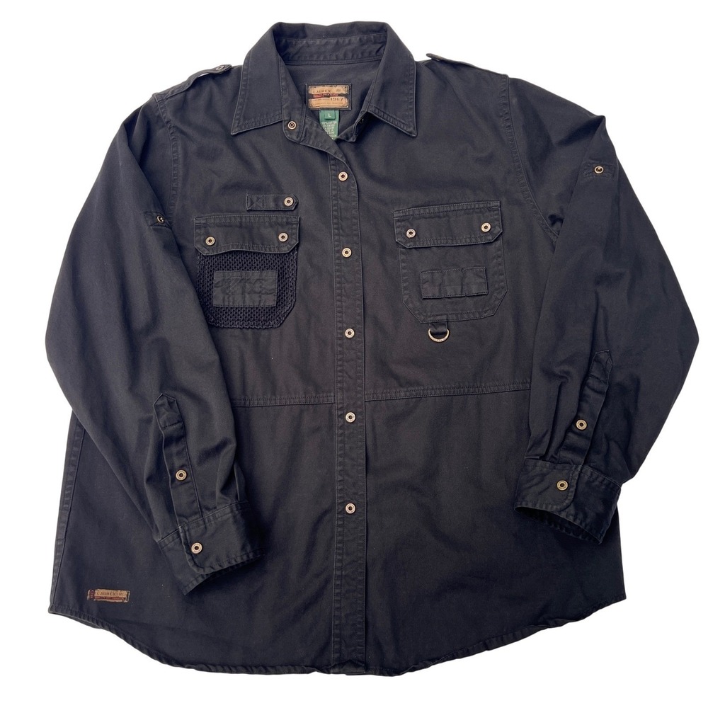 VTG 1967 Ralph Lauren Shirt Field Tested Military SnapUp Black Long Sleeve Large